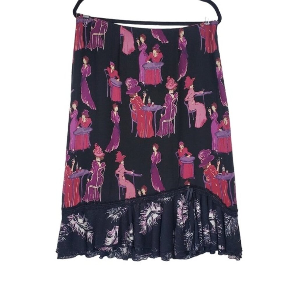 Oxygen Womens Black Purple Pink Happy Hour Print Silk Pencil Skirt Size 14